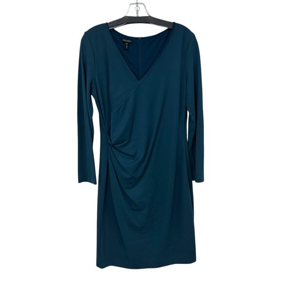 Escada Dark Teal V Neck Gathered Ruched Waist Dress Womens Size 40 / US Medium - Picture 1 of 6